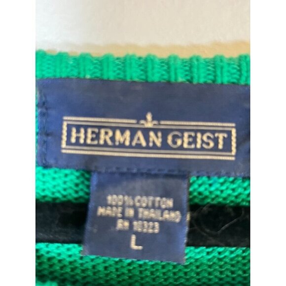 Herman Geist Sweater Women L Green Polka Dot Beaded Sheep Novelty Neutral Retro - Picture 2 of 11